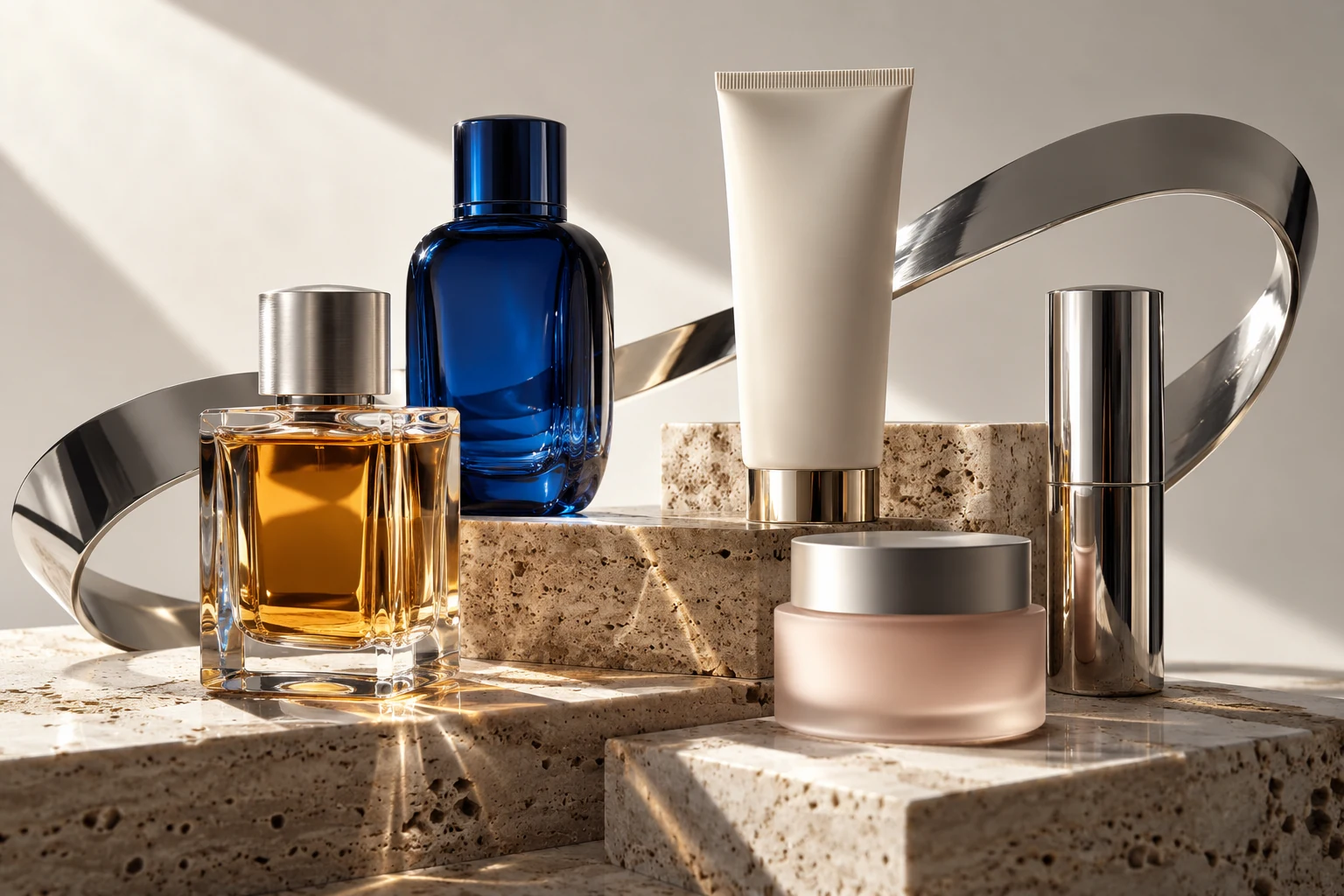 Editorial composition of generic perfume and cosmetics packaging
